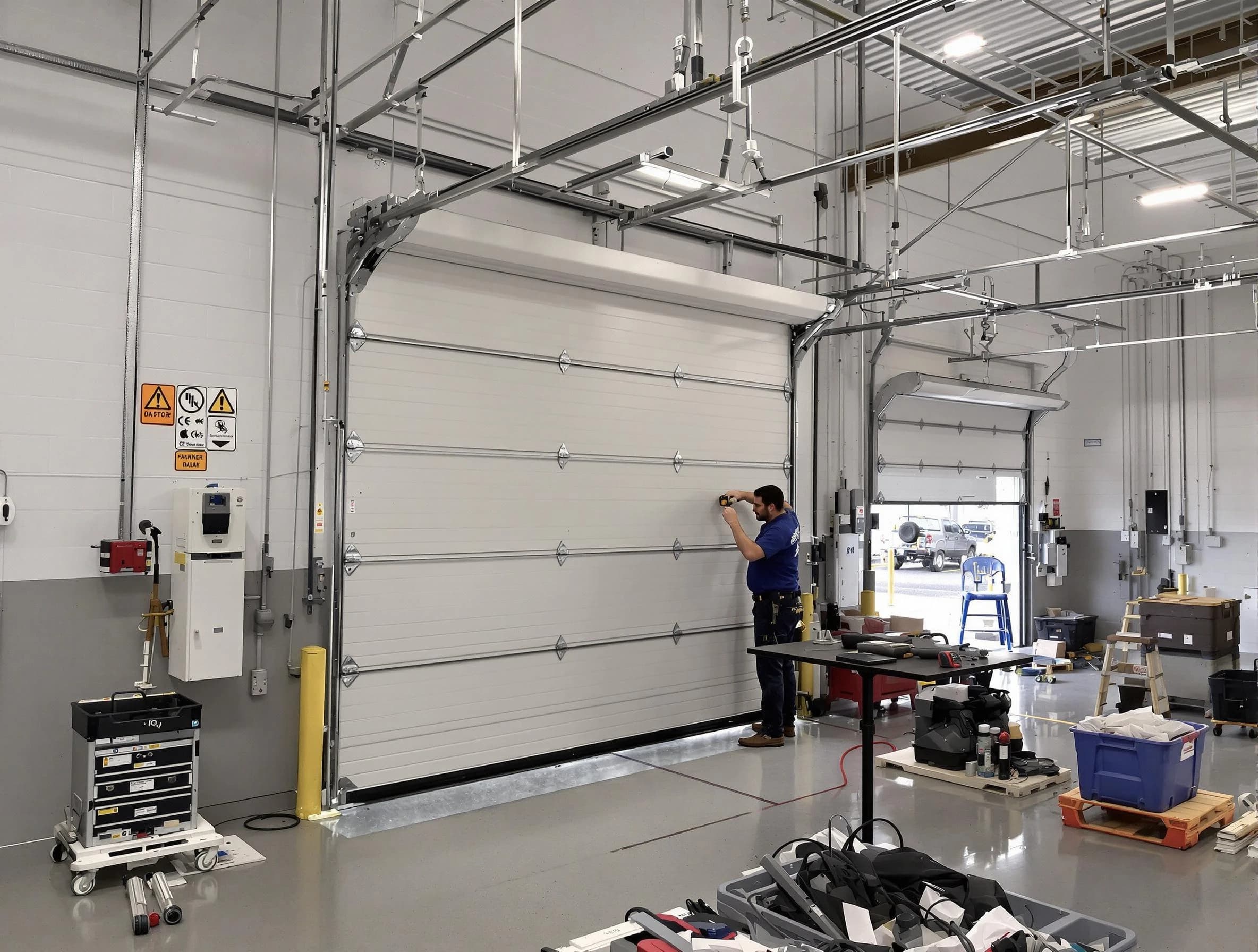 Commercial garage door repair being performed by White House Garage Door Repair expert in White House