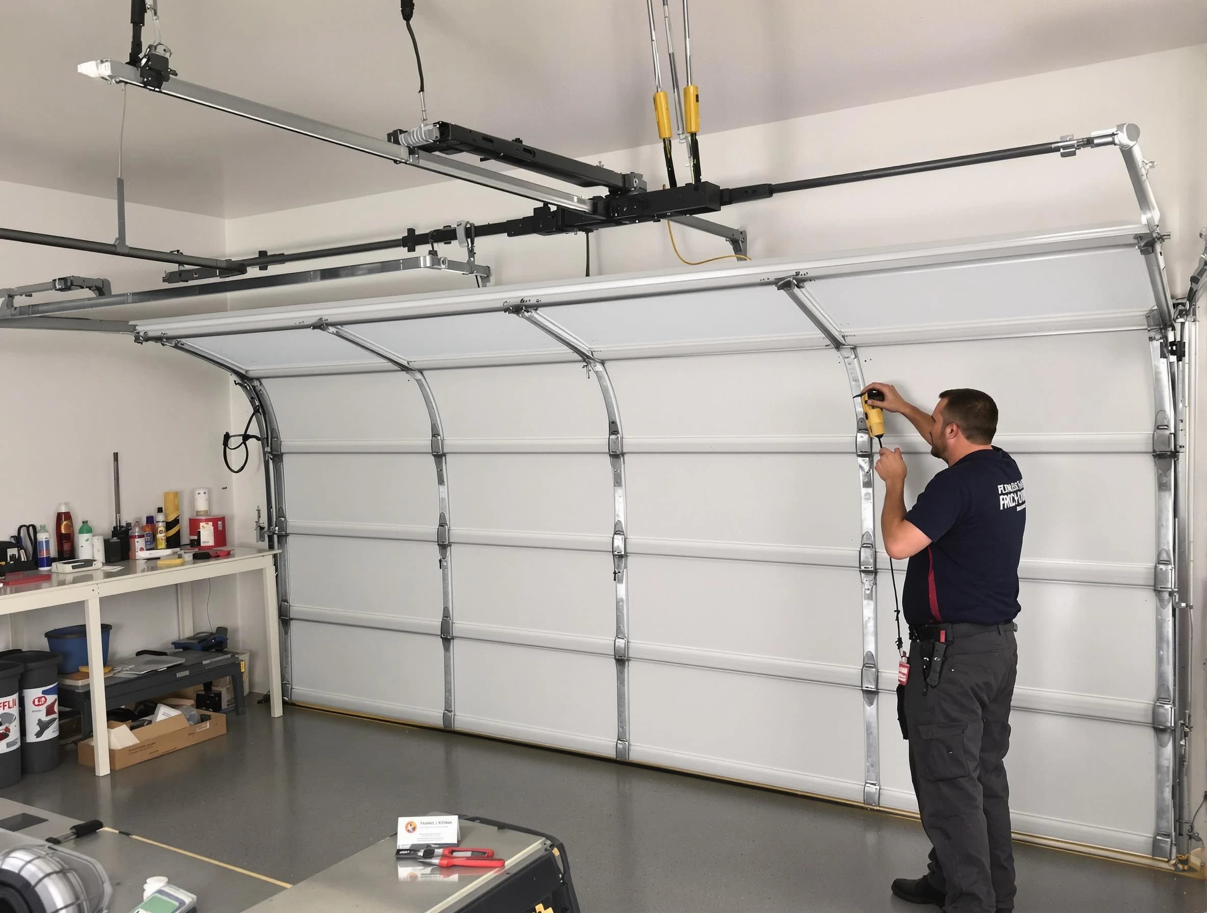 White House Garage Door Repair certified technician performing overhead door system repair in White House