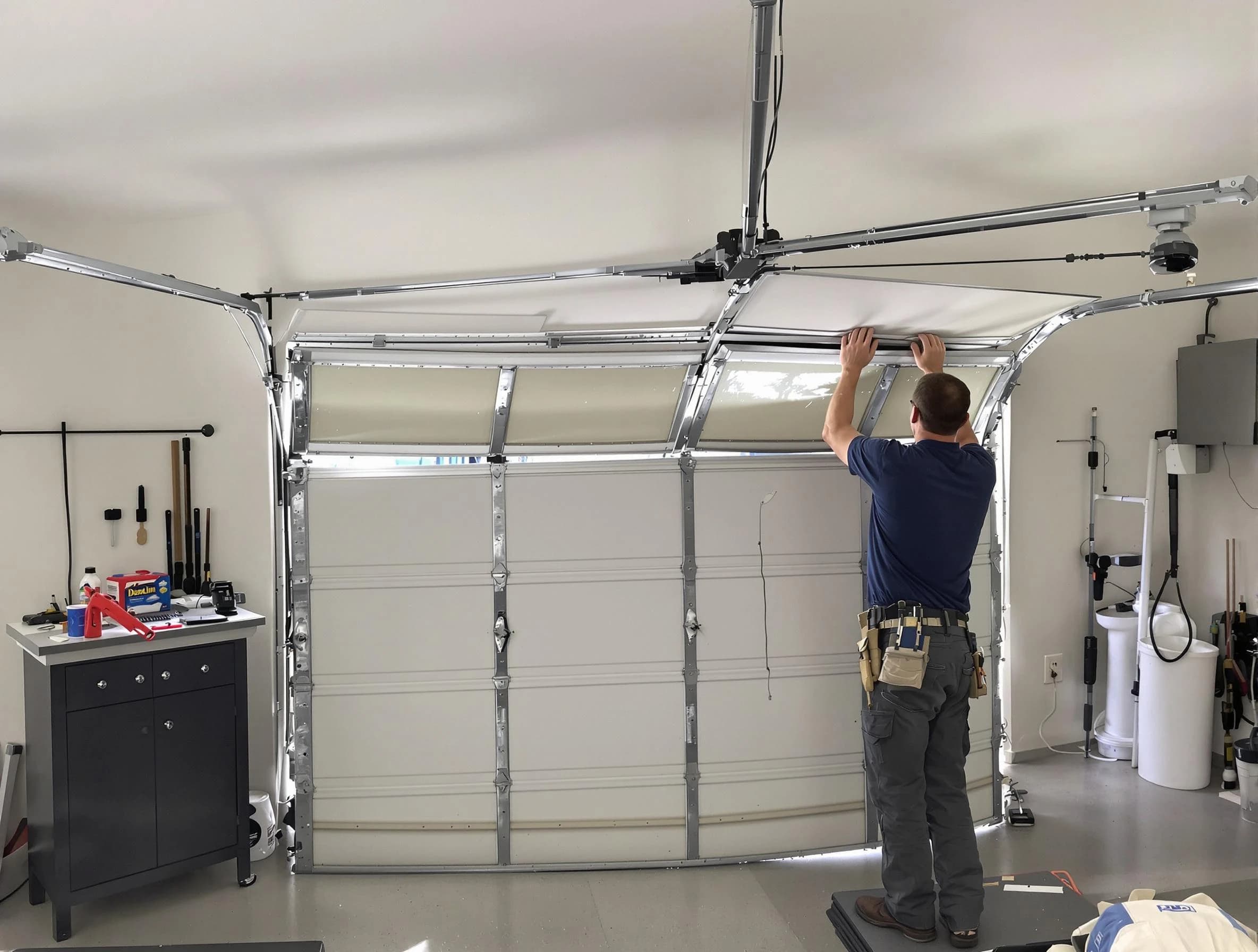 White House Garage Door Repair specialist performing precise section replacement on White House garage door