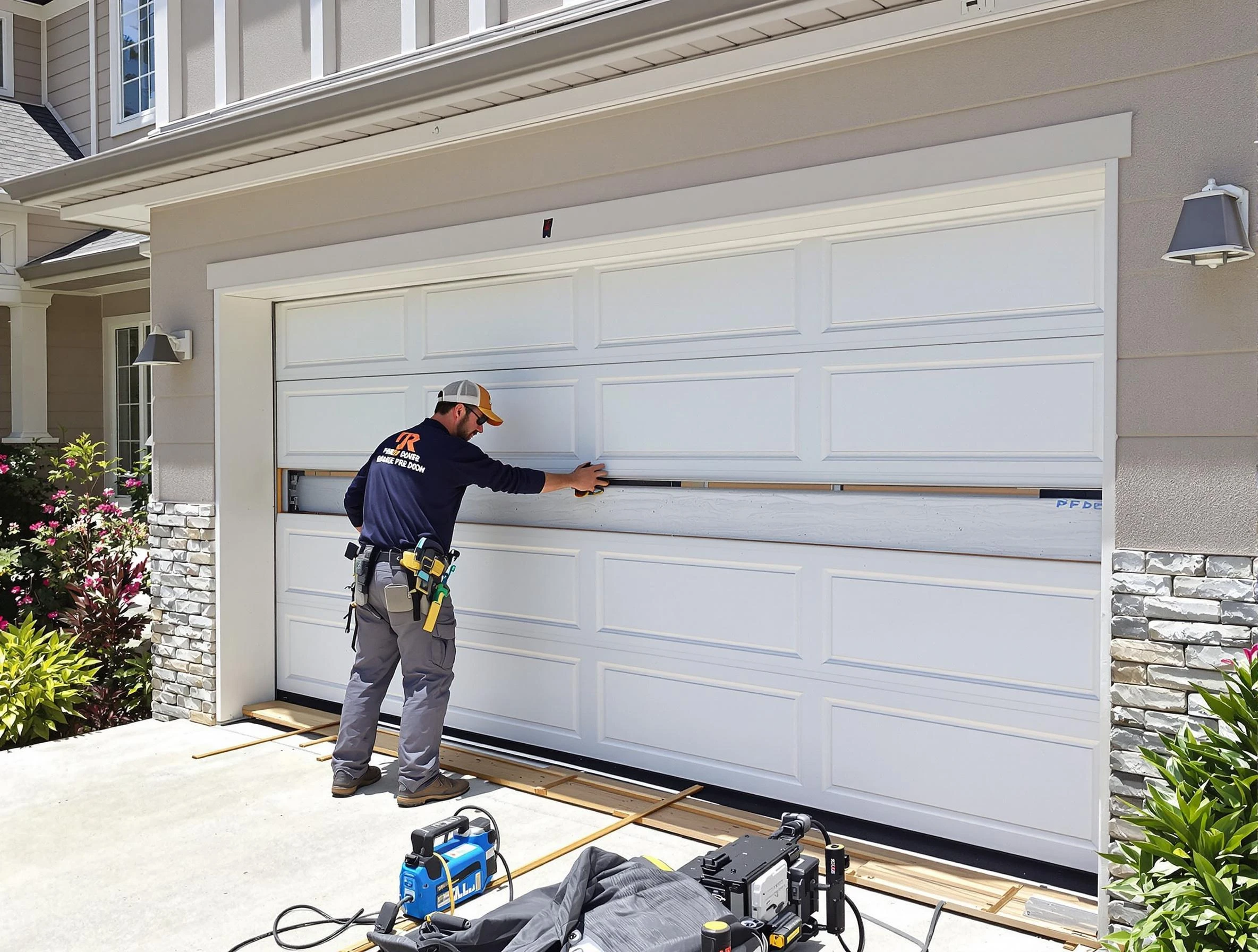 White House Garage Door Repair team performing complete garage door replacement at White House residence