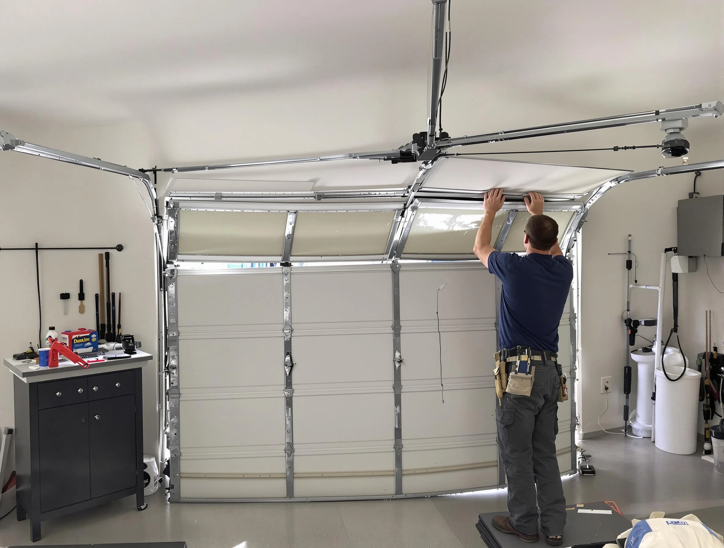 White House Garage Door Repair specialist performing precise section replacement on White House garage door